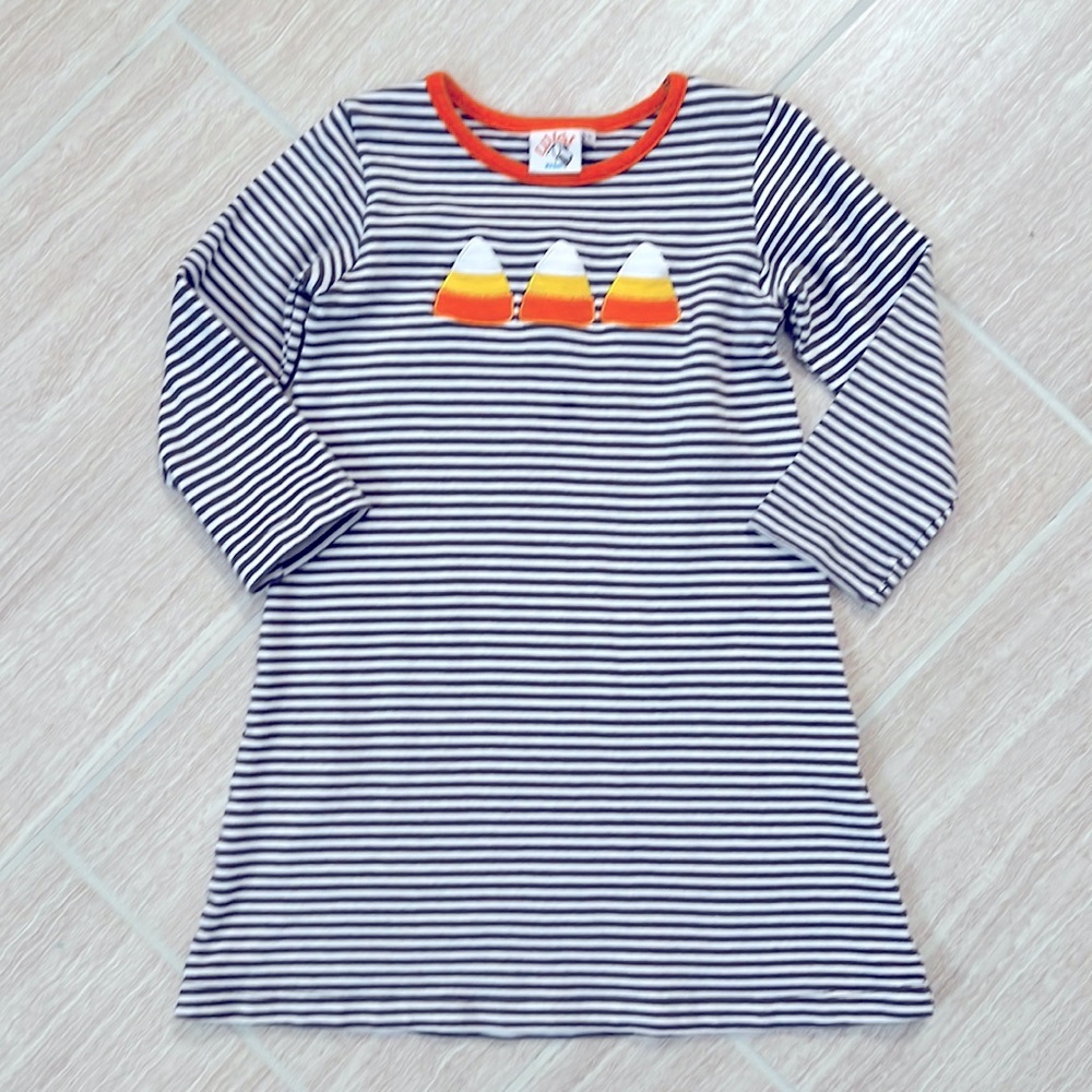 Girls Striped Luigi Kids Candy Corn Halloween Appliqué Dress - size 6